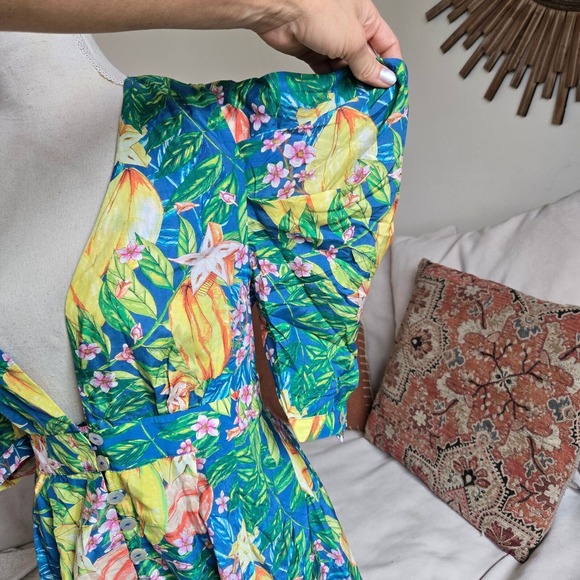 Anthropologie Farm Rio Sz Medium Star Fruits Puff‎ Sleeve Midi Dress Tropical - Picture 3 of 13